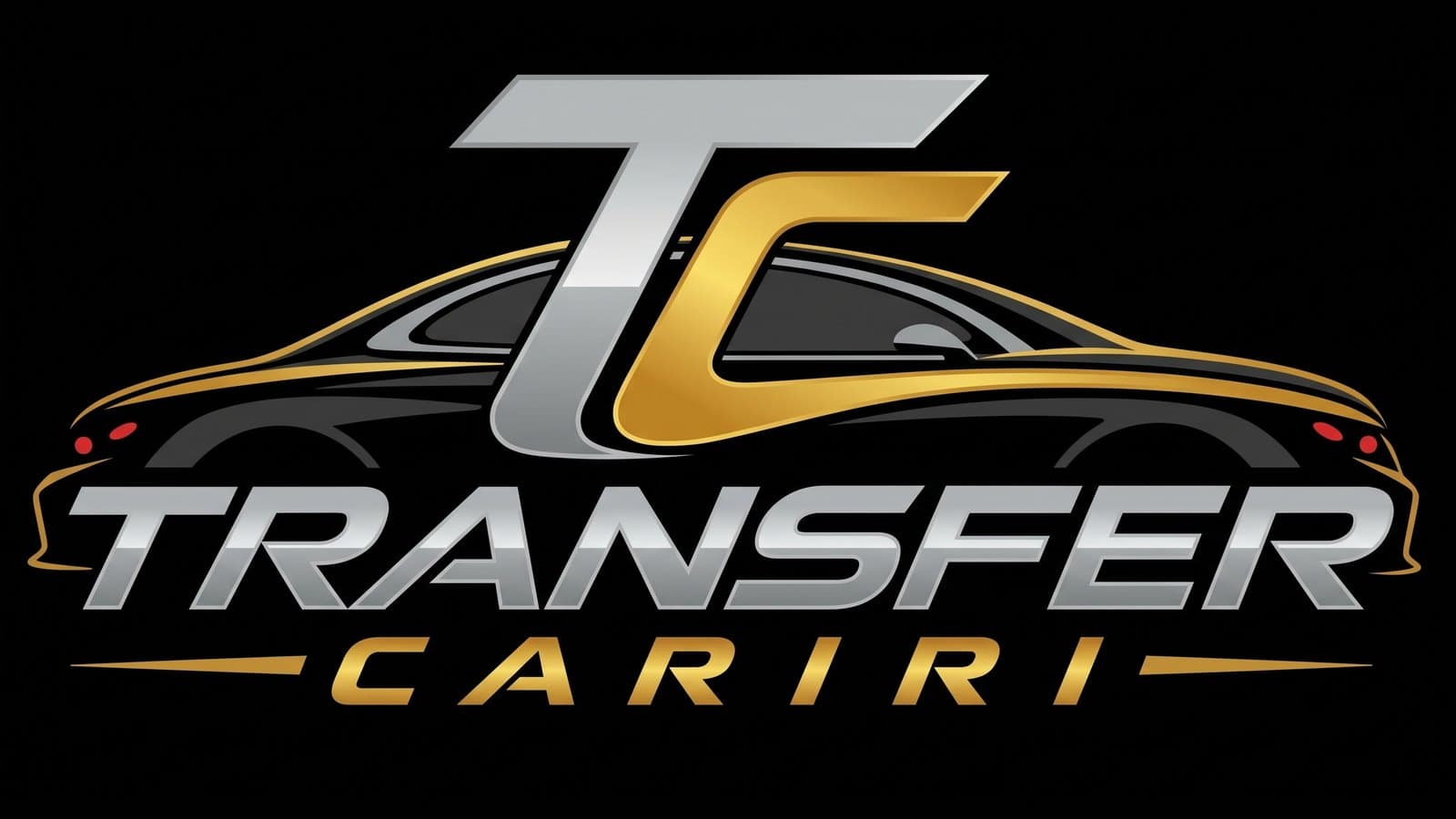 Logotipo da Transfer Cariri: as letras T e C sobre a silhueta de um carro